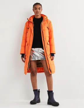 Longline Hooded Puffer Coat-Fire Opal