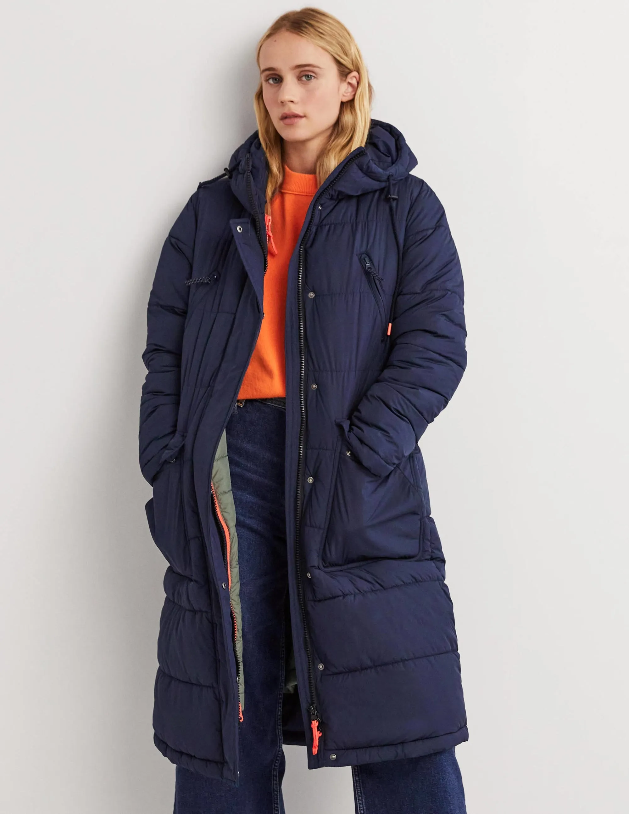 Longline Hooded Puffer Coat-Navy