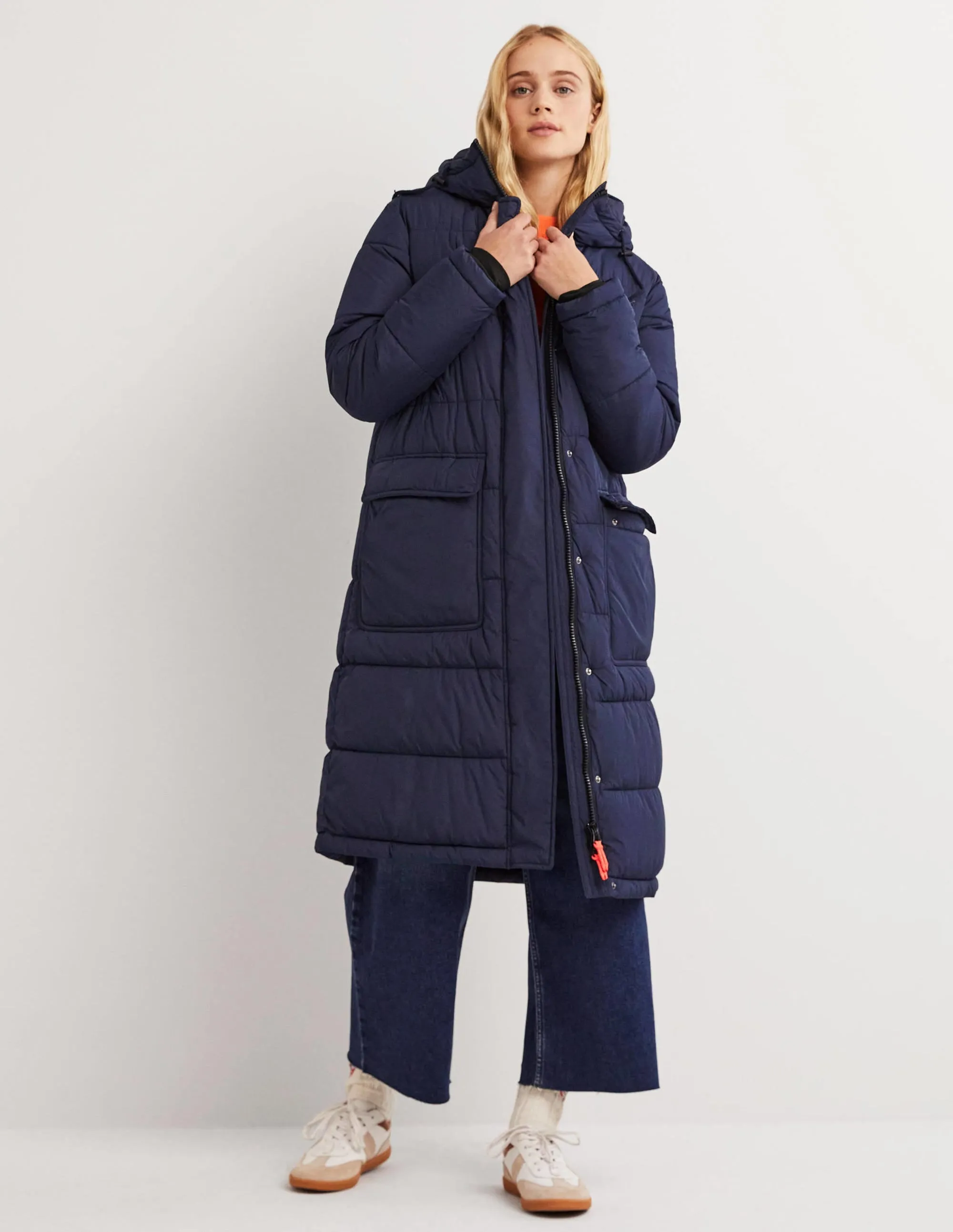 Longline Hooded Puffer Coat-Navy