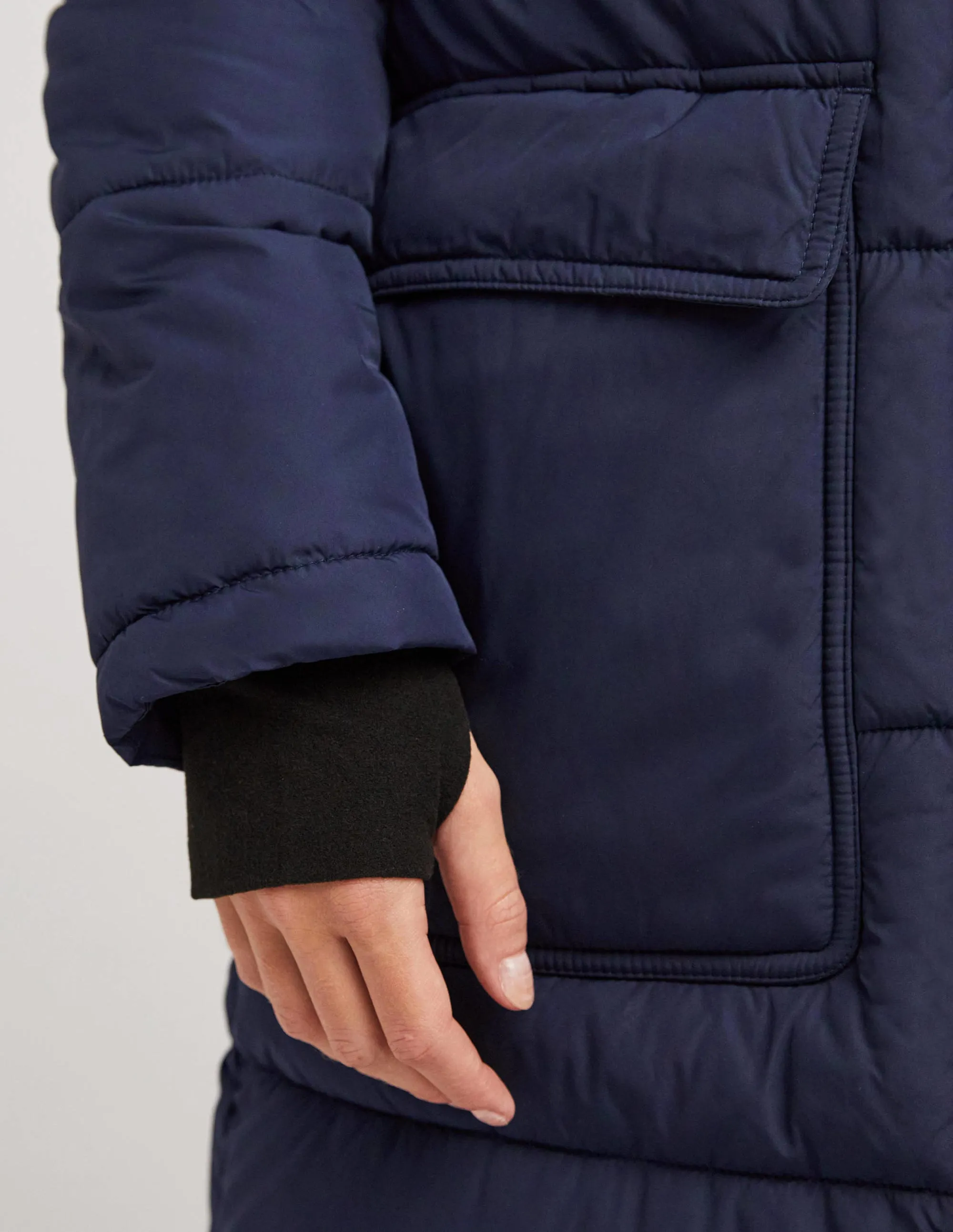 Longline Hooded Puffer Coat-Navy