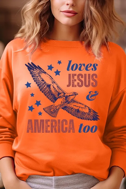 Loves Jesus And America Graphic Fleece Sweatshirts