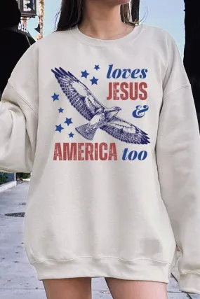 Loves Jesus And America Graphic Fleece Sweatshirts