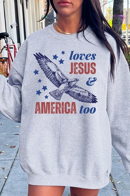 Loves Jesus And America Graphic Fleece Sweatshirts