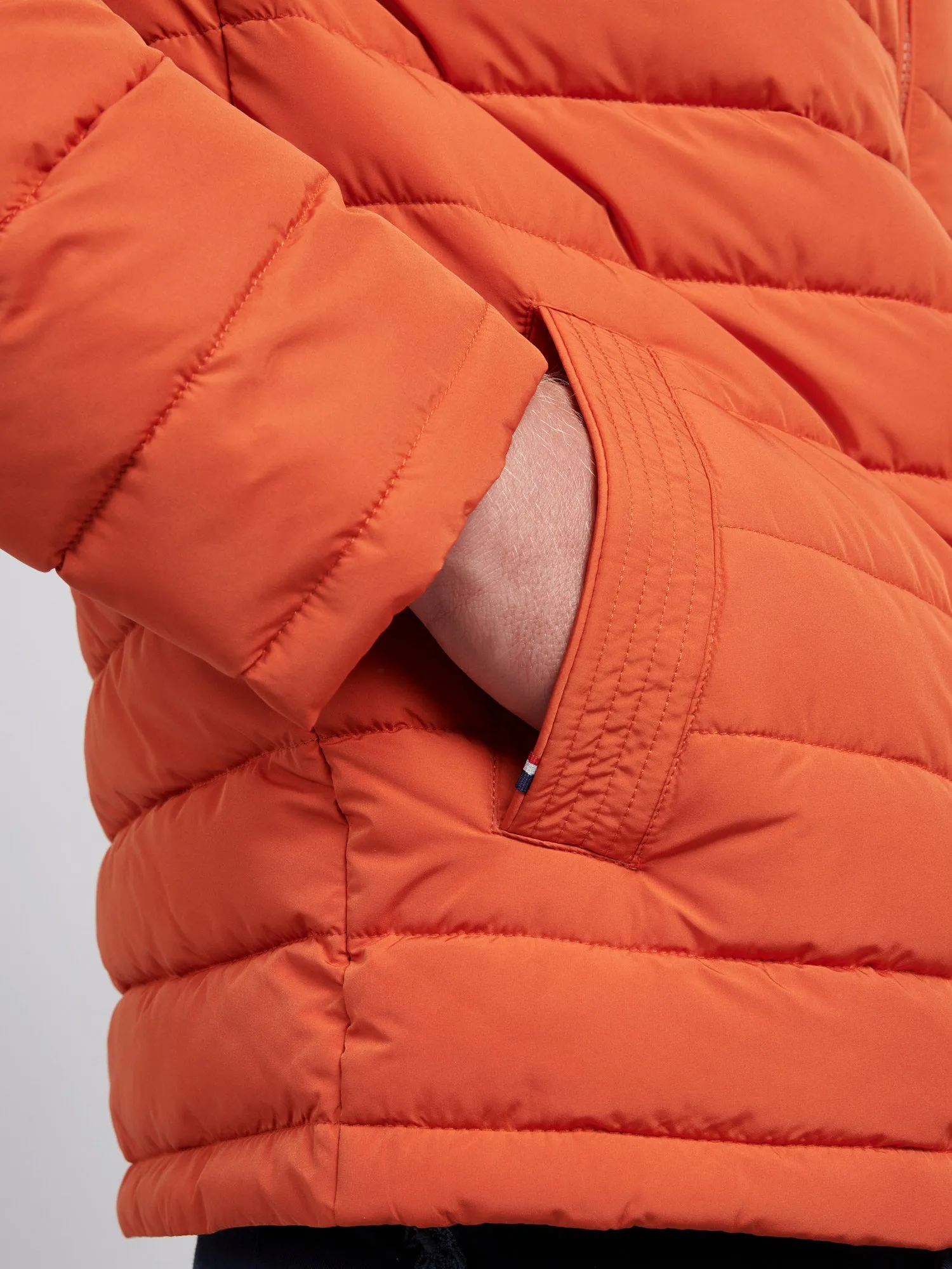 Mens Lightweight Quilt Hooded Puffer Jacket in Burnt Ochre