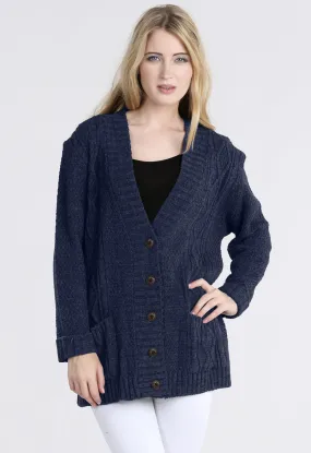 Navy Chunky Cable Knit Pocket Cardigan