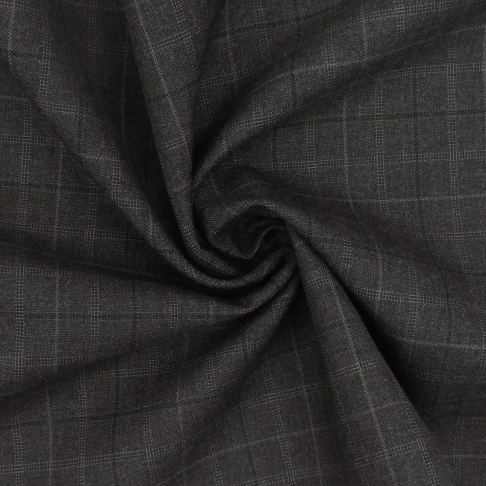 Night Gray-Blue-Multi Check Wool-Poly Woven Suiting Fabric