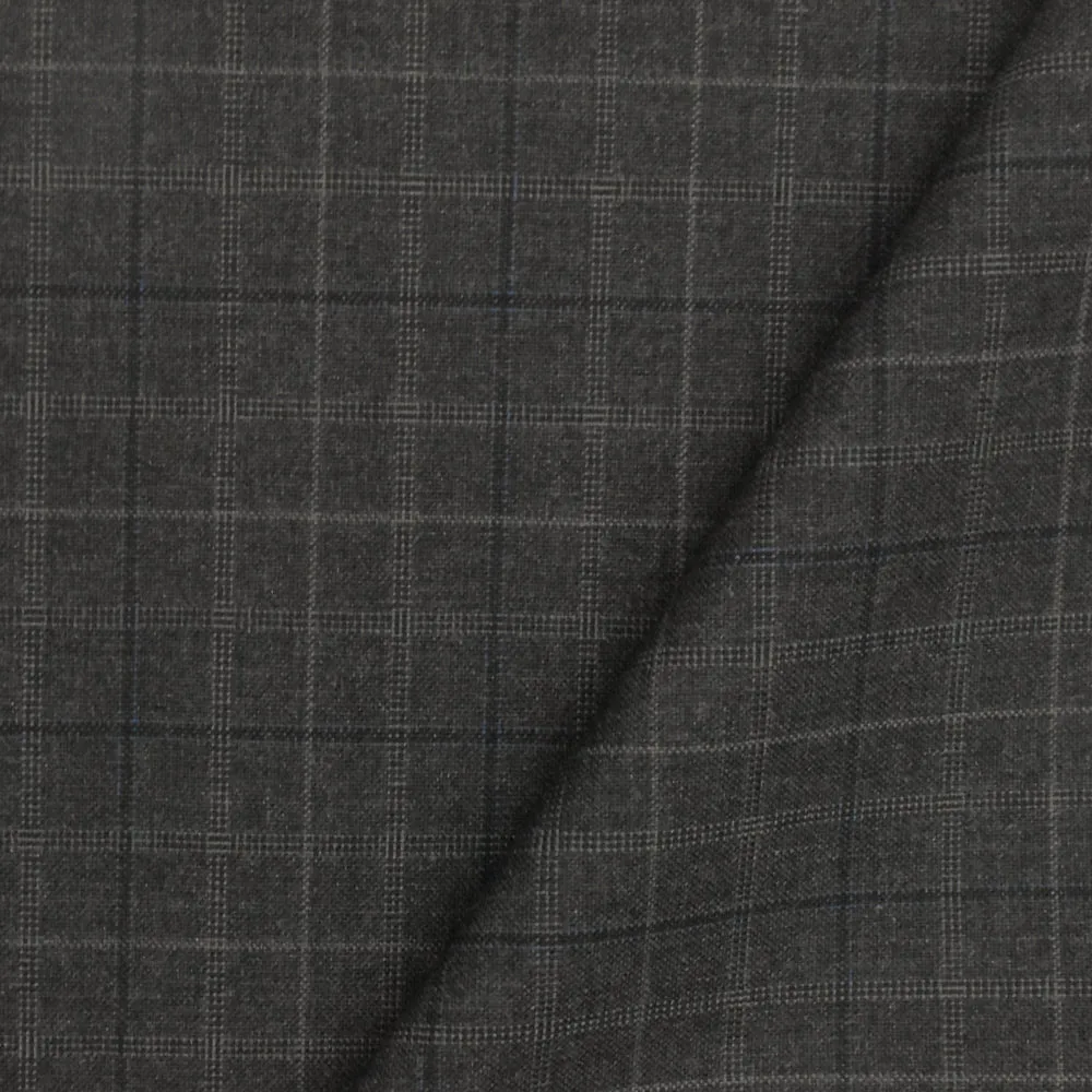 Night Gray-Blue-Multi Check Wool-Poly Woven Suiting Fabric