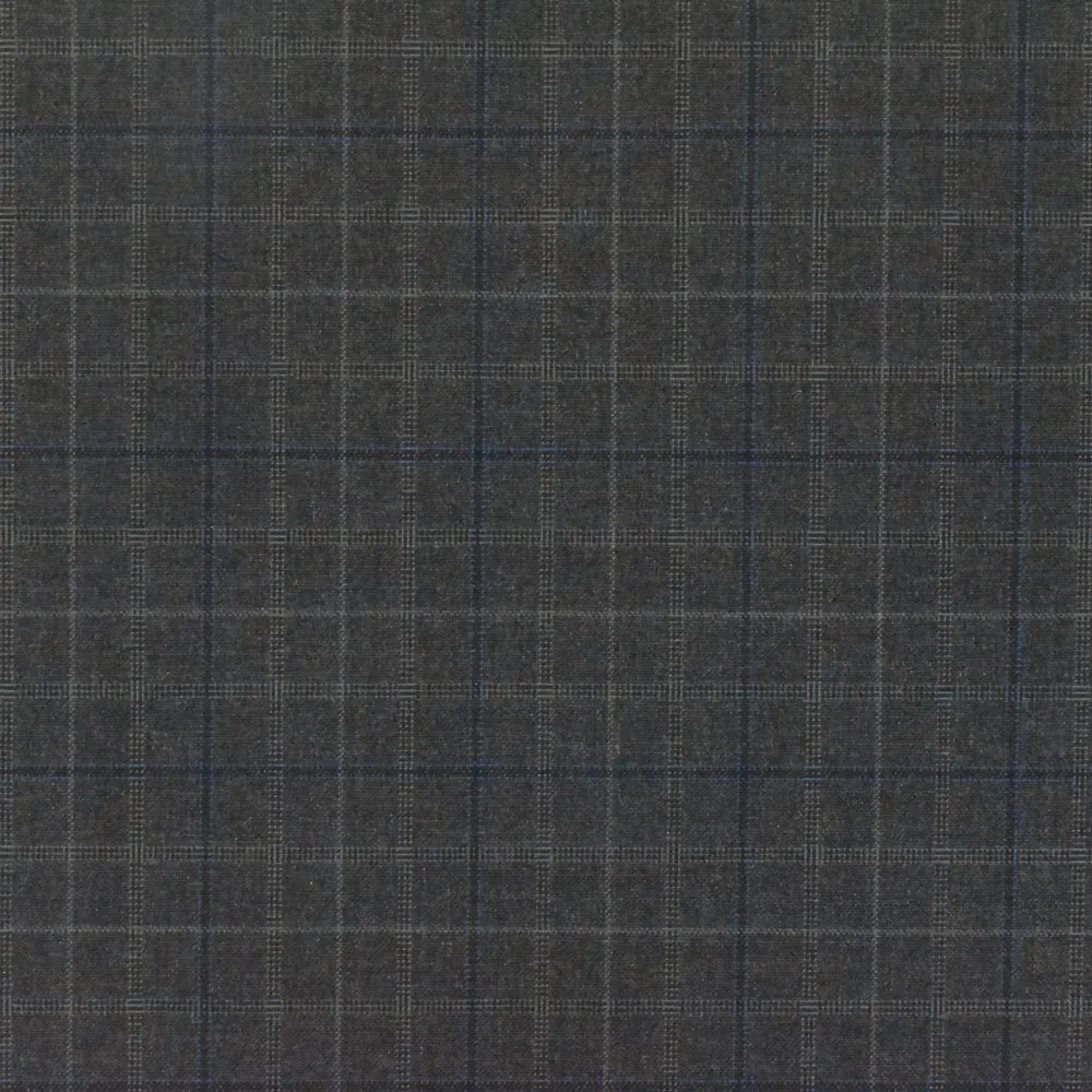 Night Gray-Blue-Multi Check Wool-Poly Woven Suiting Fabric