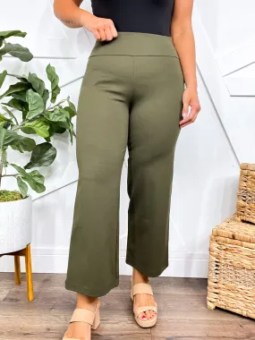 Office Day Trip Wide Leg Cropped Pants- Olive