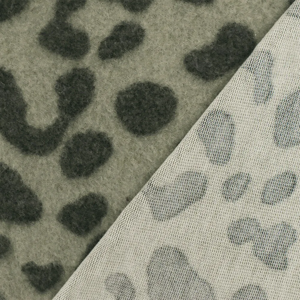 Olive Gray-Black Cheetah Printed Stretch Poly Brushed Jersey Knit Fabric