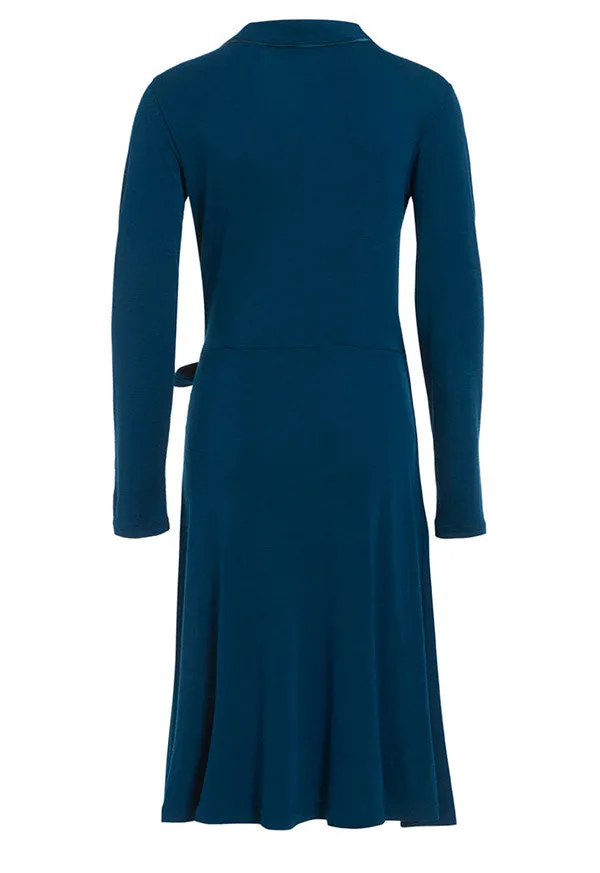 Outsider wrap dress merino wool in teal