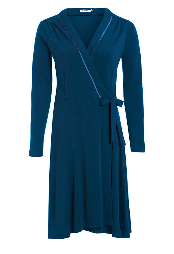 Outsider wrap dress merino wool in teal