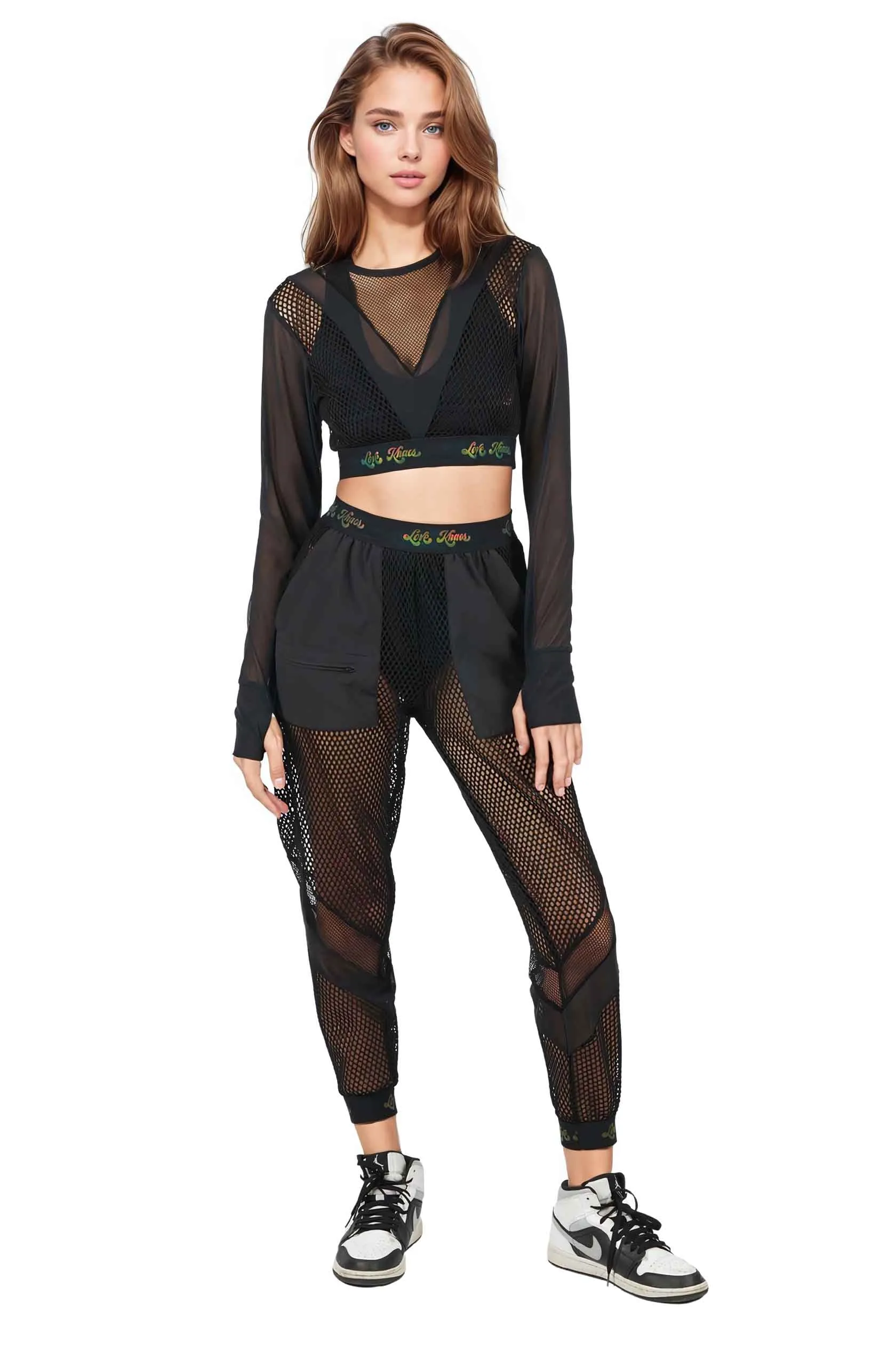 Shadow Long Sleeve Mesh Crop Top