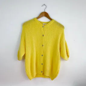 Short Sleeve Alpaca Cardigan-Yellow