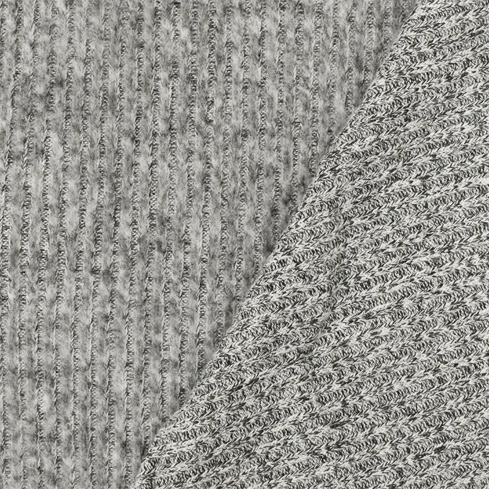 Smokey Gray-White-Black Texture Stretch Brushed Rib Knit Fabric