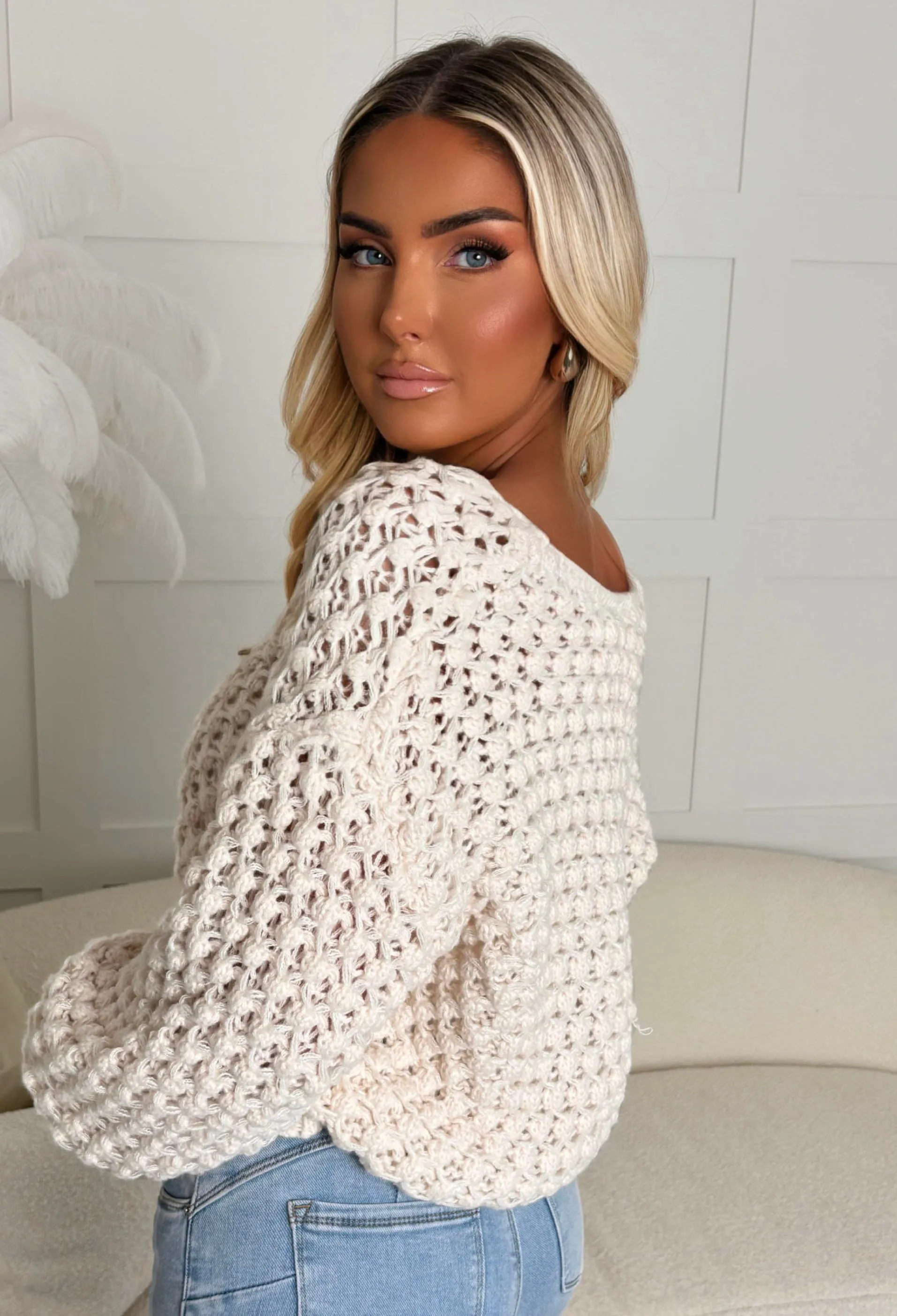 Sophia Cream Chunky Knit Cardigan