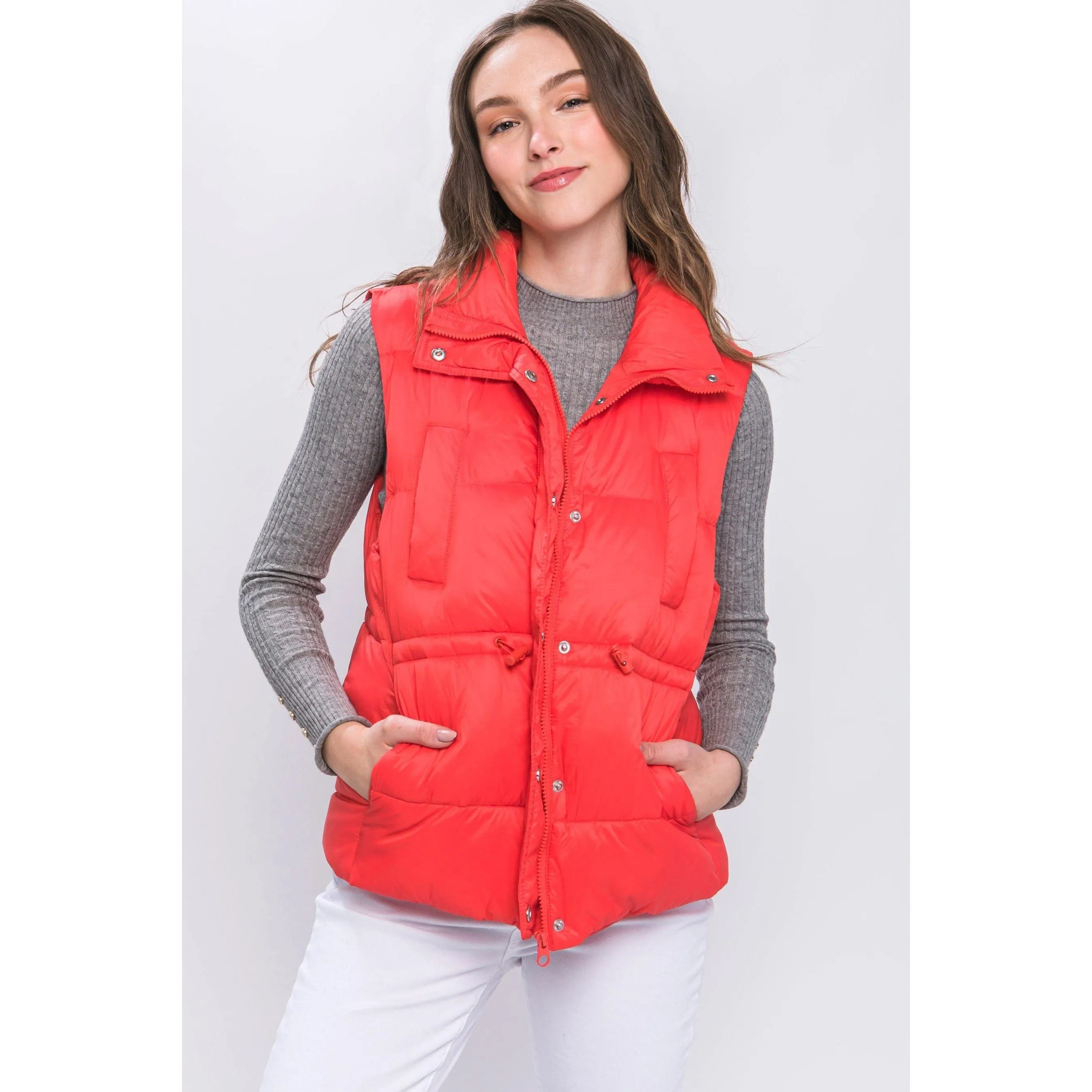 Waist Toggles Zip-Up Puffer Vest