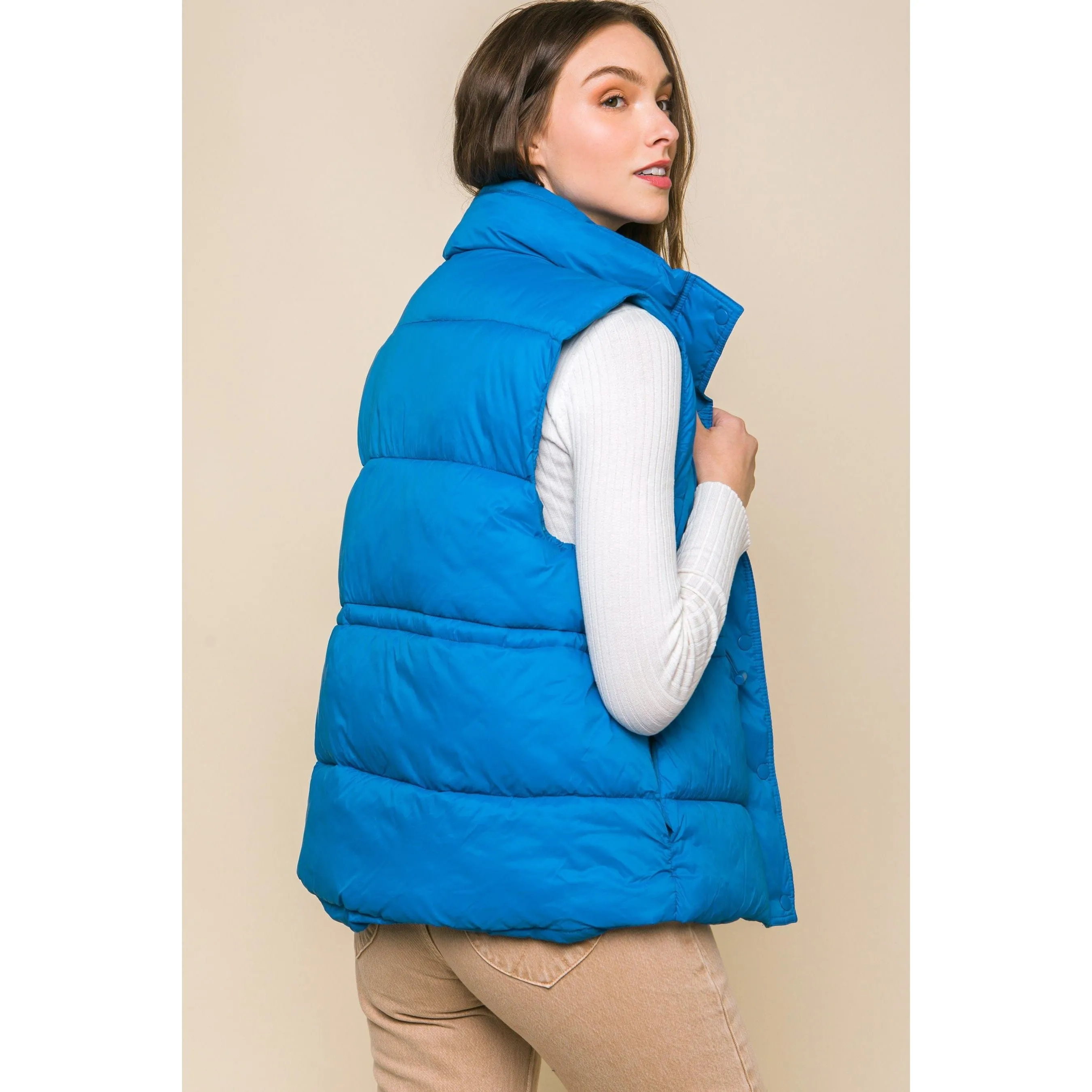 Waist Toggles Zip-Up Puffer Vest