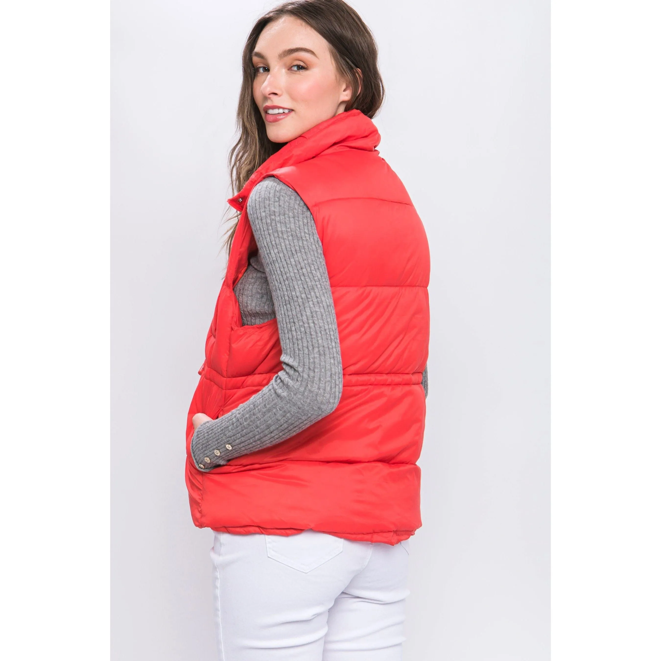 Waist Toggles Zip-Up Puffer Vest