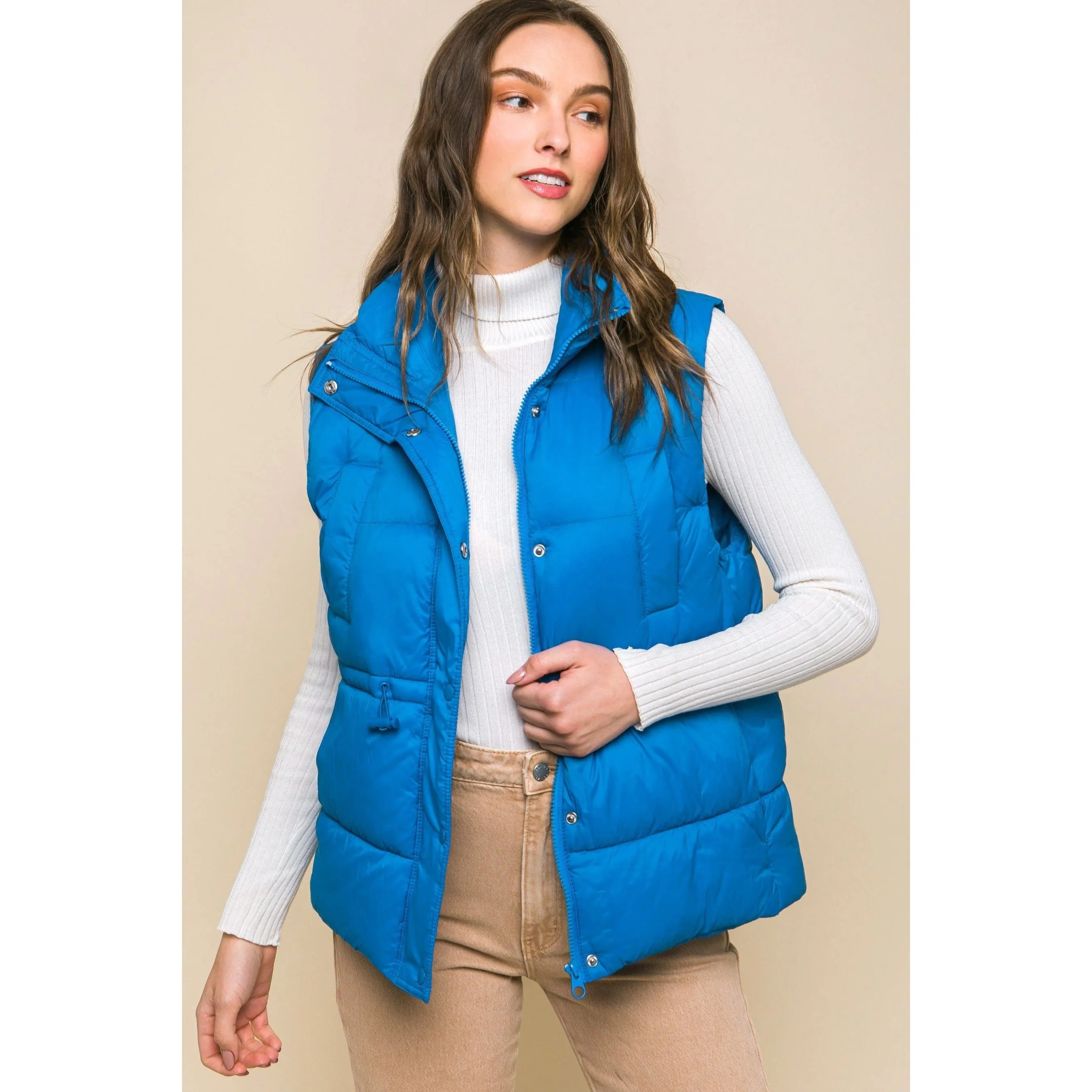 Waist Toggles Zip-Up Puffer Vest