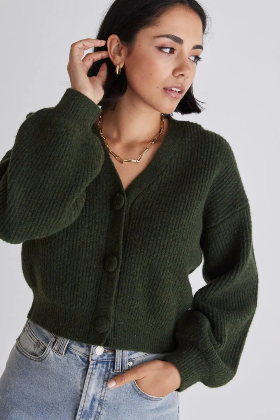 Wholesome Dark Khaki Chunky Knit Cardigan