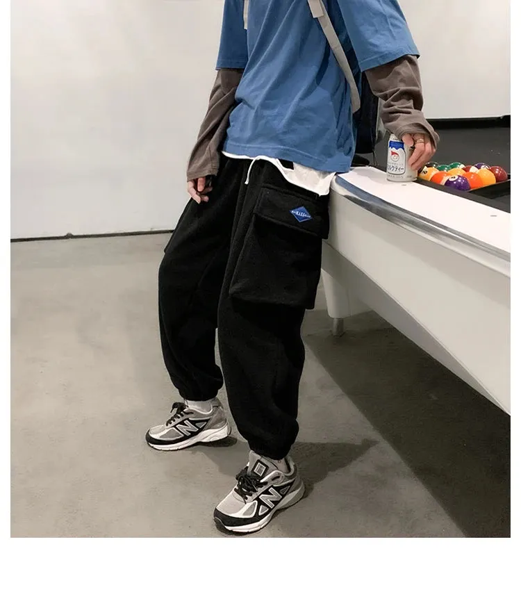 Wiaofellas  -  Autumn/winter Overalls Men's Thick Casual Pants Fashion Trousers Loose Straight Trousers Streetwear Men  Men Joggers