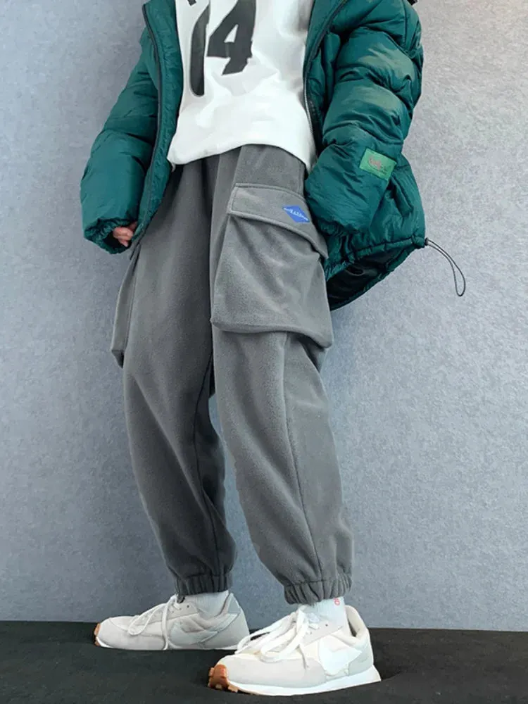 Wiaofellas  -  Autumn/winter Overalls Men's Thick Casual Pants Fashion Trousers Loose Straight Trousers Streetwear Men  Men Joggers