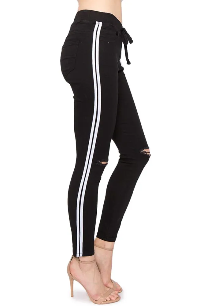 Women's Destroyed Thick Side Striped Jogger