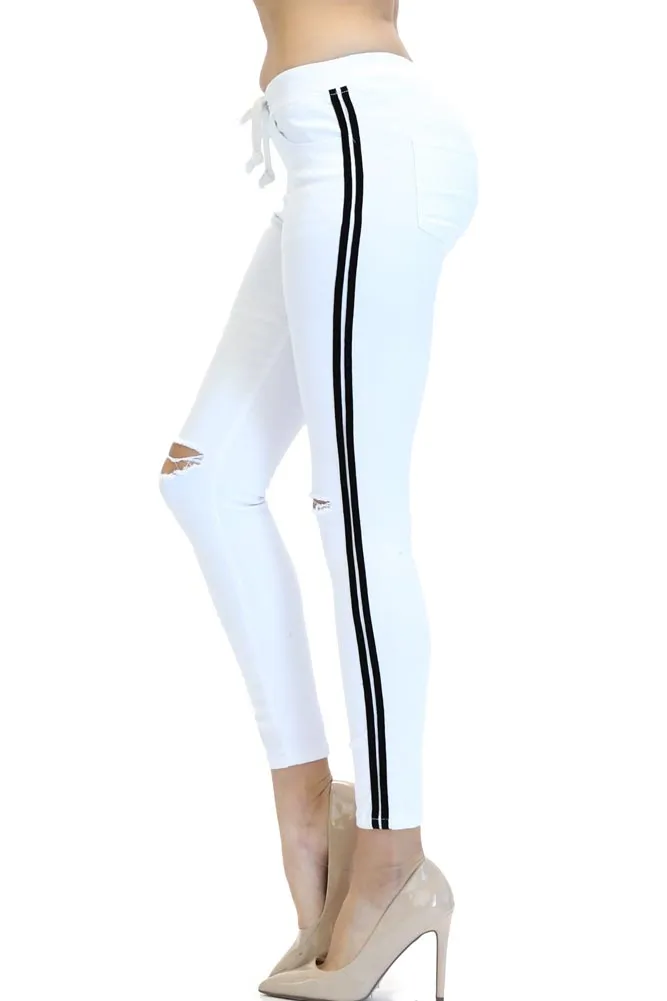 Women's Destroyed Thick Side Striped Jogger