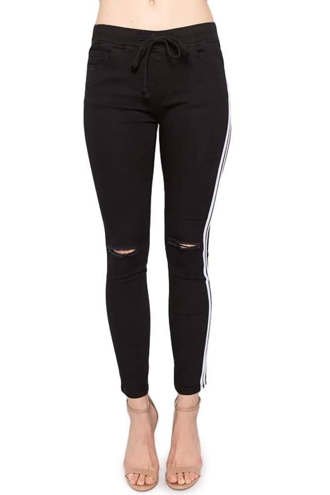 Women's Destroyed Thick Side Striped Jogger